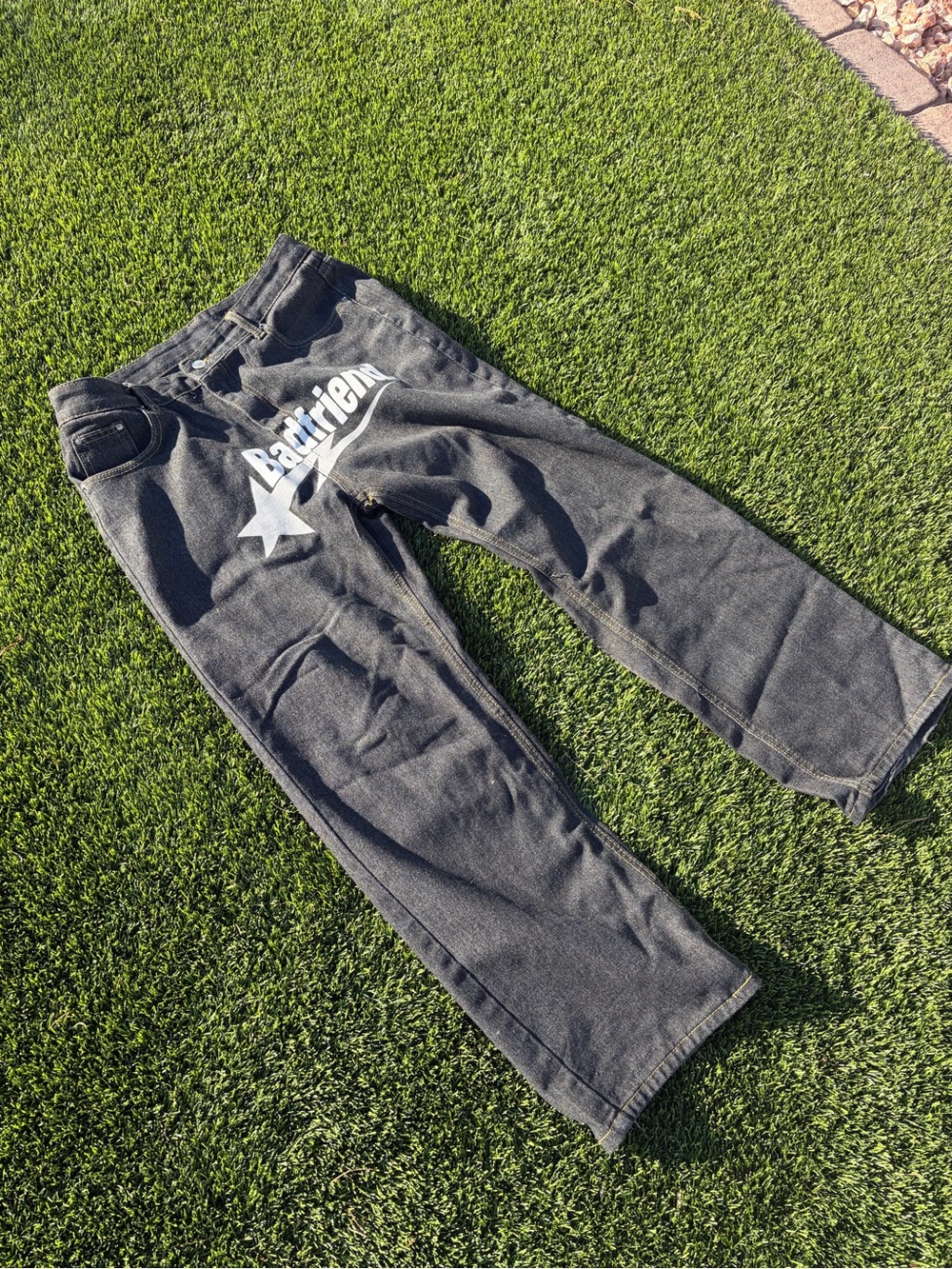 Relaxed Black Men's Jeans with White Star Graphic